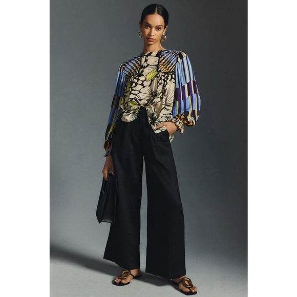 Anthropologie X Bl^nk London Miranda Peasant Black Motif Womens Size S